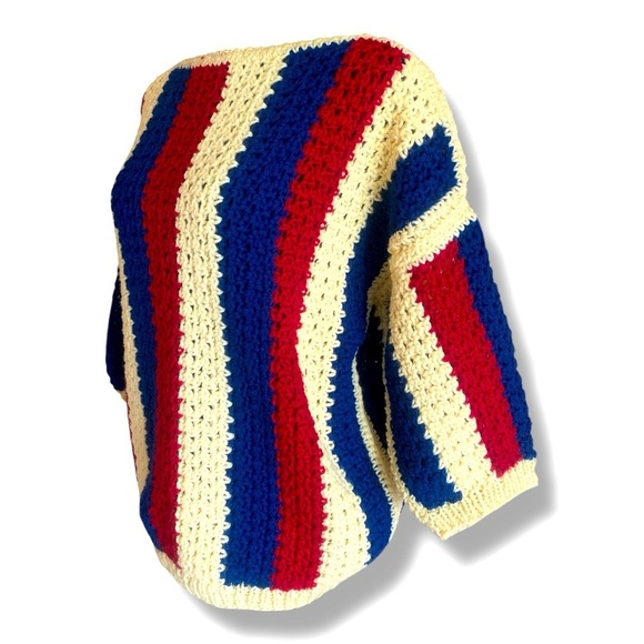 Hand Crochet Striped Multicolor Pullover Sweater Fits NEW Women’s Size S/M - Picture 4 of 9